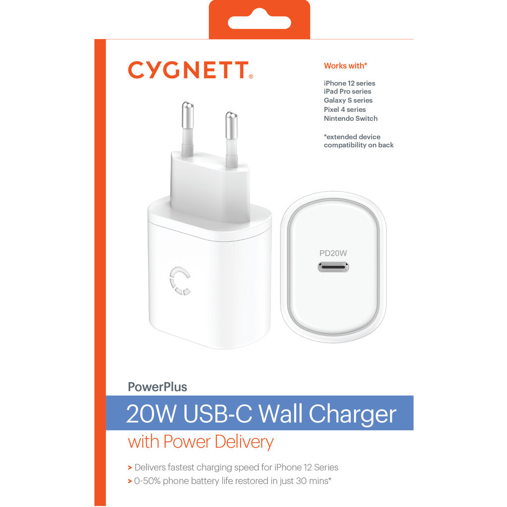 Cygnett 20W USB-C PD Wall Charger EU  White