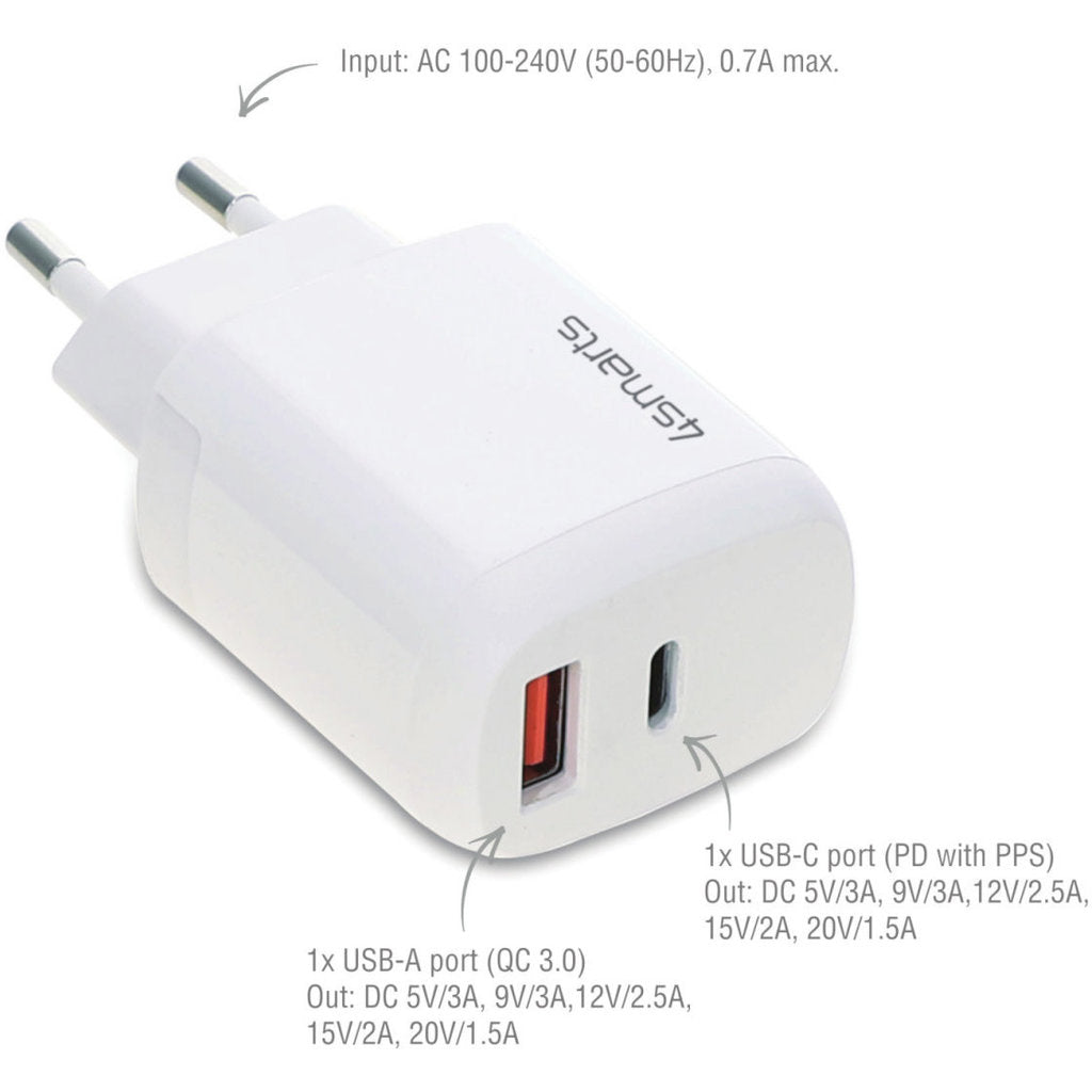 4SMarts Wall Charger DoublePort PD 30W with Quick Charger White