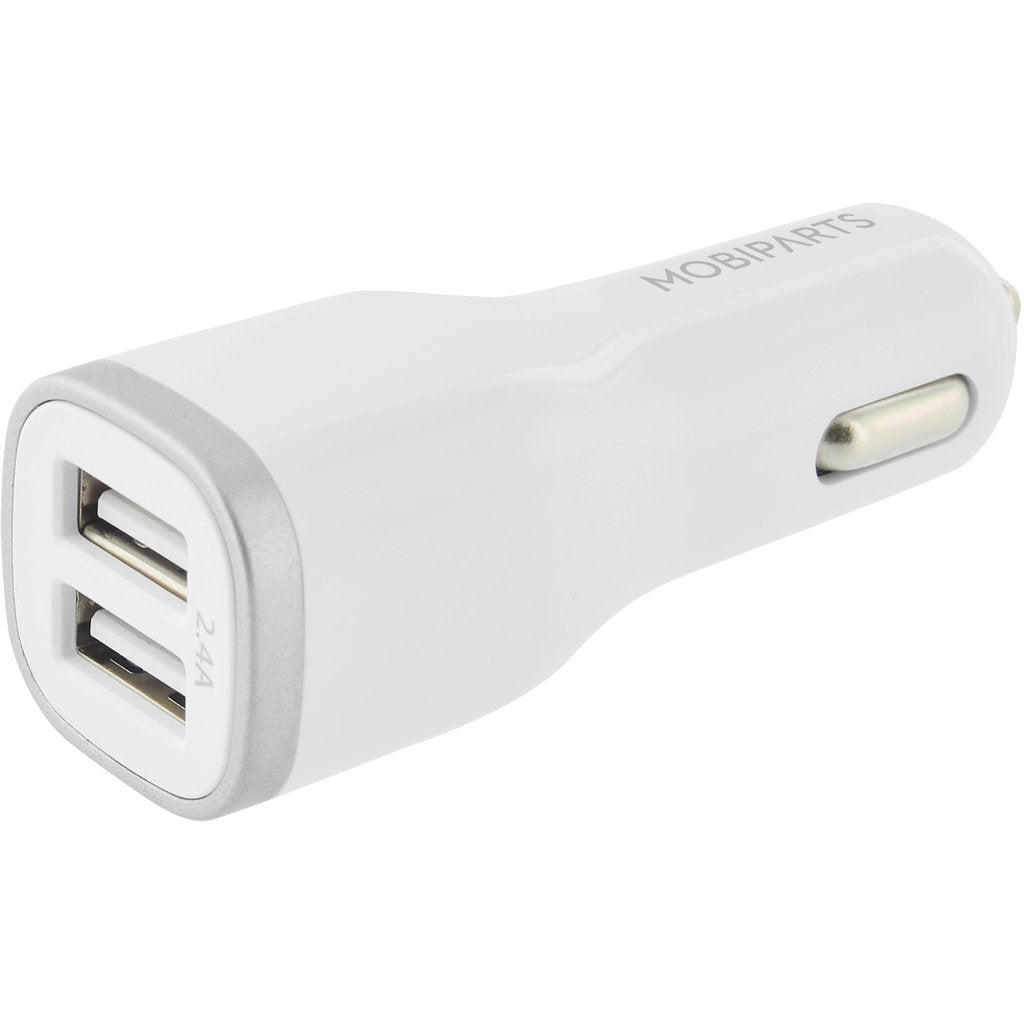 Mobiparts Car Charger Dual USB 12W/2.4A + Micro USB Cable White
