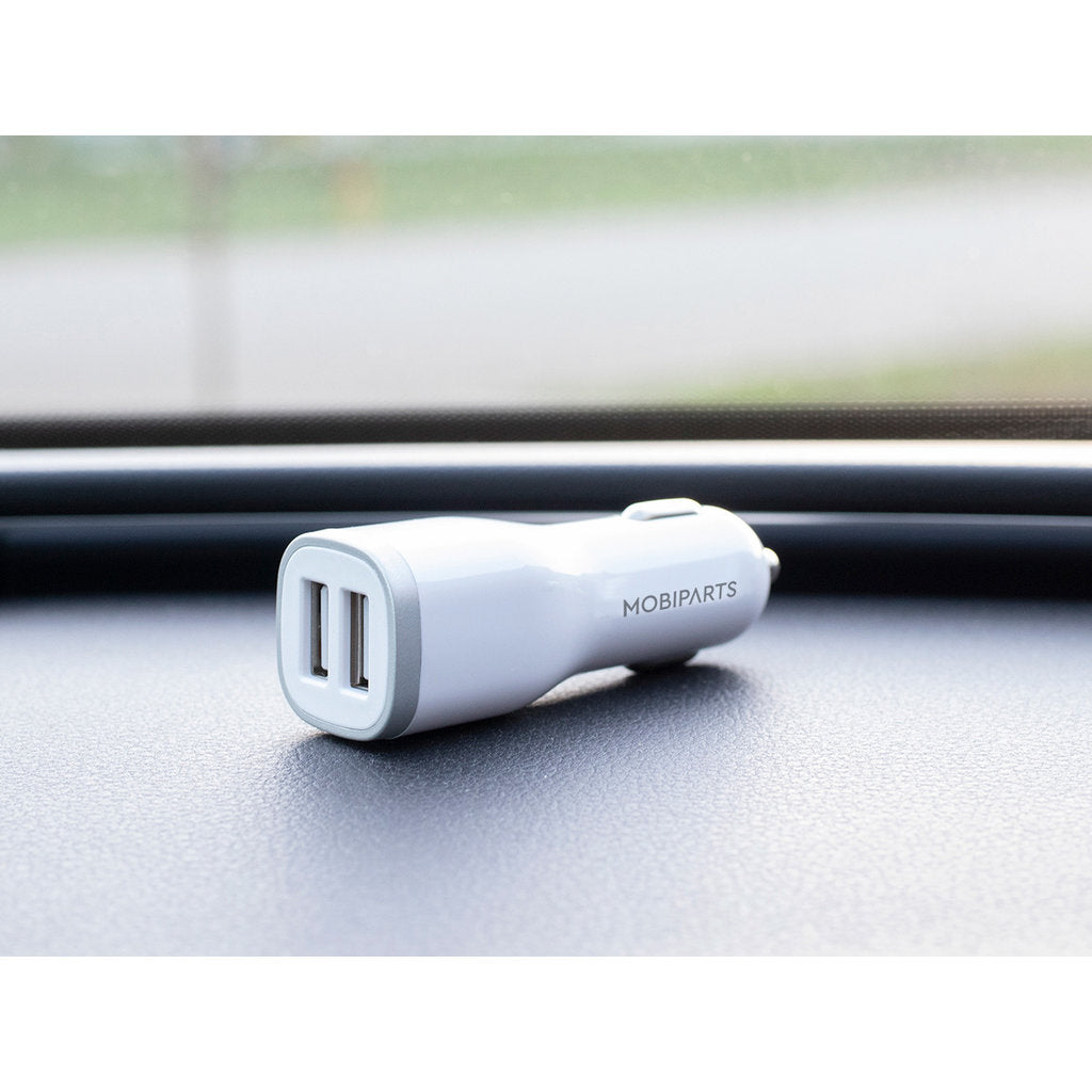 Mobiparts Car Charger Dual USB 12W/2.4A + Lightning Cable White