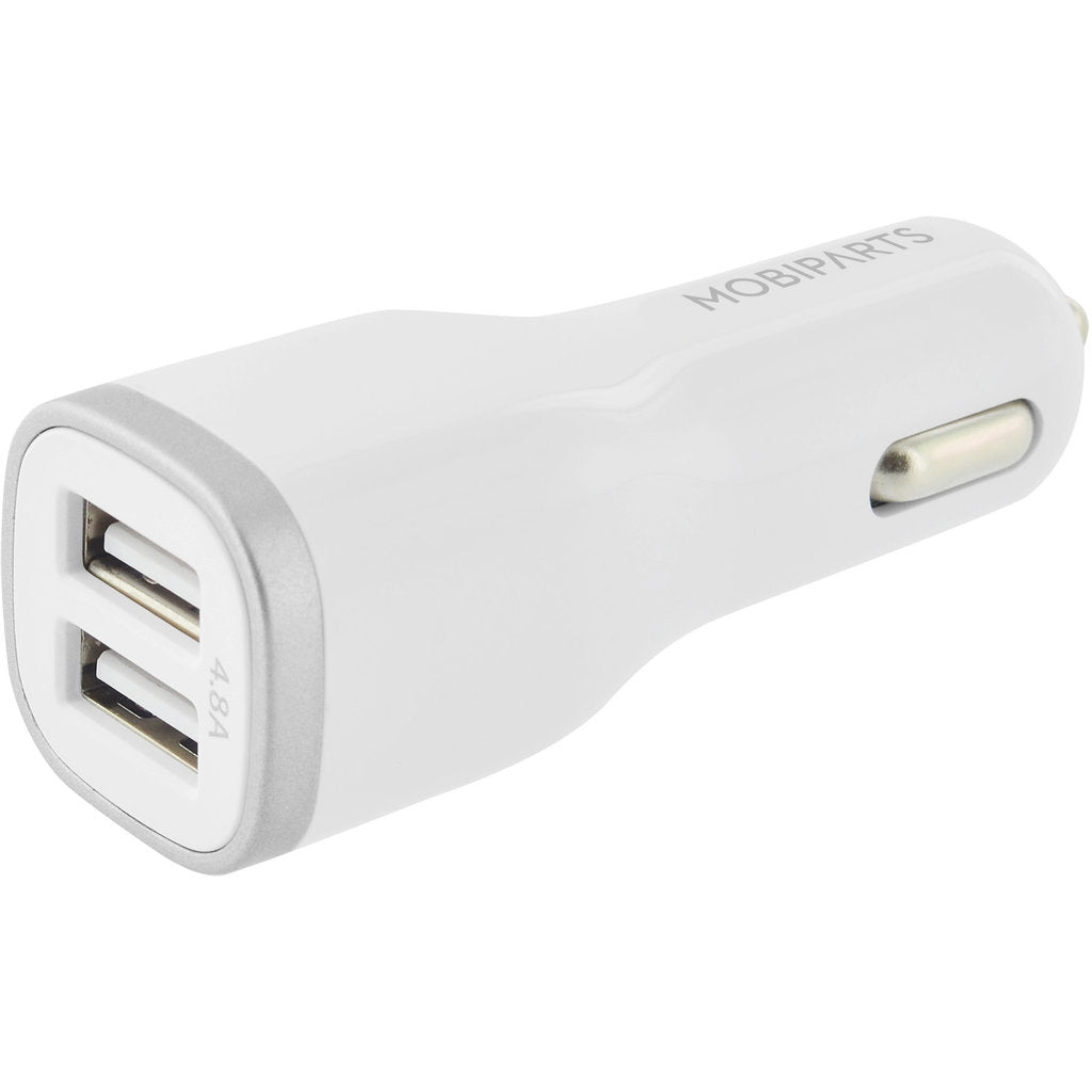 Mobiparts Car Charger Dual USB 24W/4.8A + Lightning Cable White