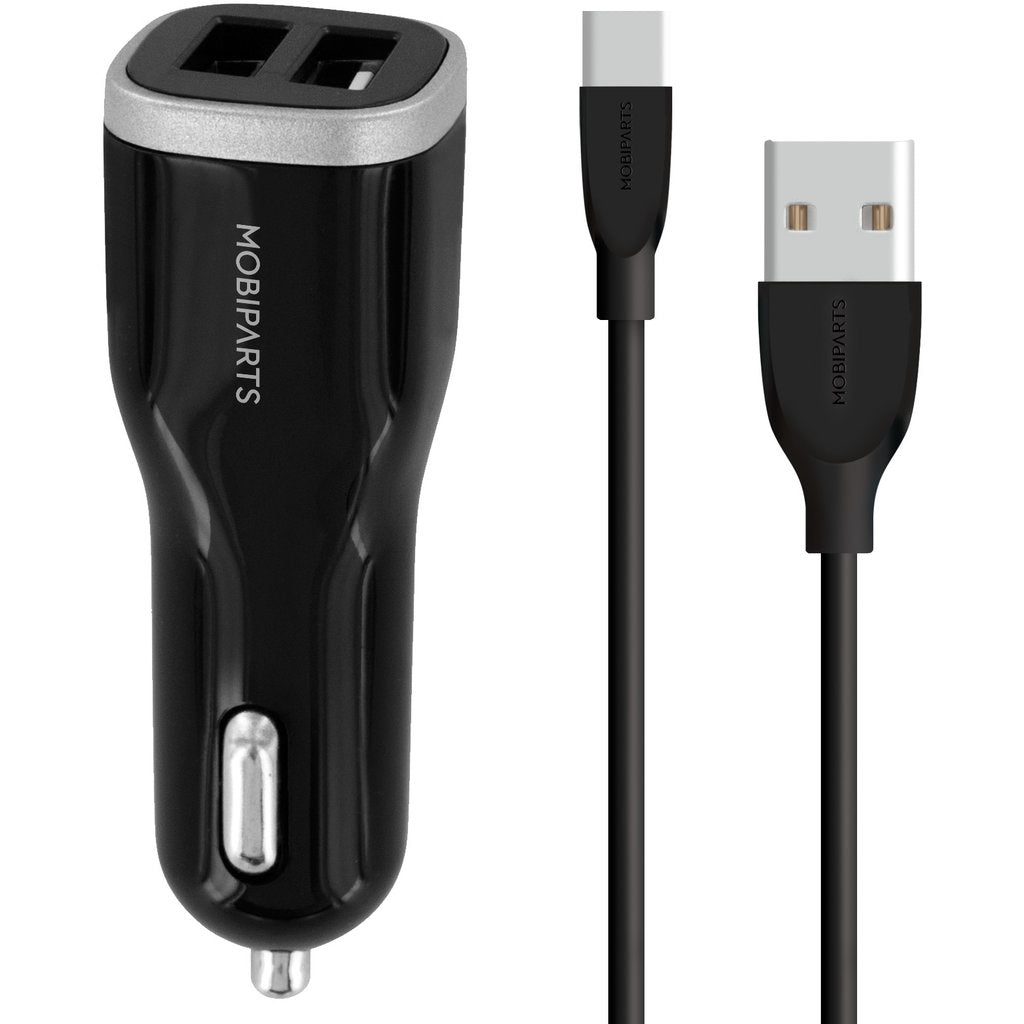 Mobiparts Car Charger Dual USB 24W/4.8A + USB-C Cable Black