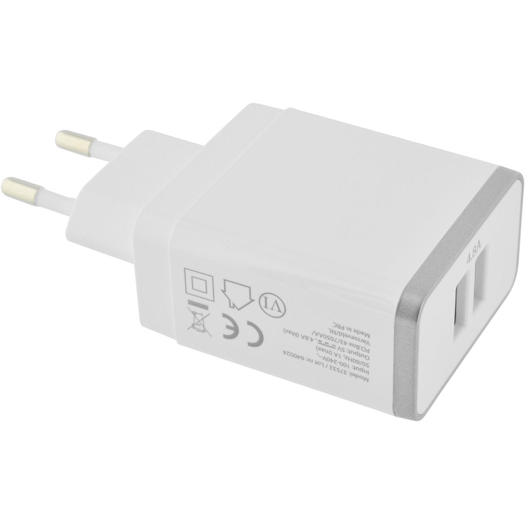 Mobiparts Wall Charger Dual USB 24W/4.8A + USB-C Cable White