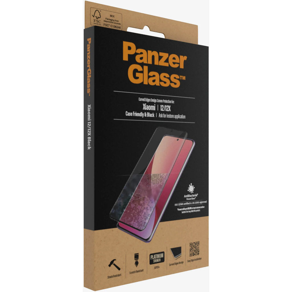 PanzerGlass Xiaomi 12/12x - Black Case Friendly - Anti-Bacterial - SUPER+ Glass