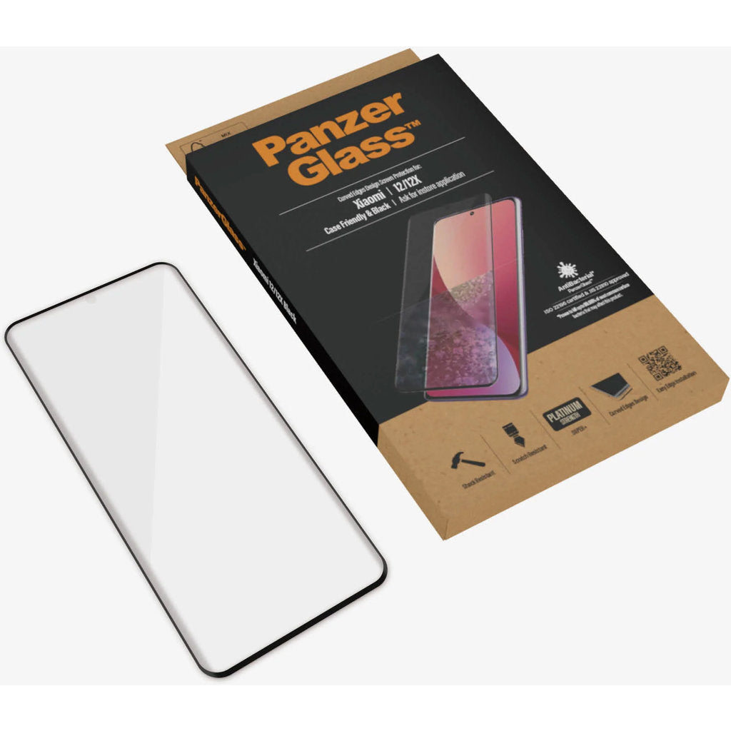 PanzerGlass Xiaomi 12/12x - Black Case Friendly - Anti-Bacterial - SUPER+ Glass