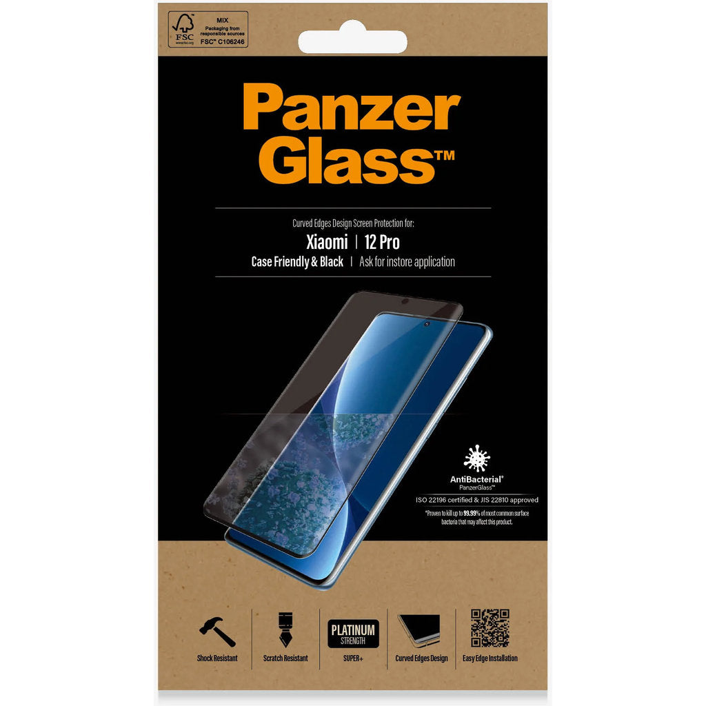 PanzerGlass Xiaomi 12 Pro - Black Case Friendly - Anti-Bacterial - SUPER+ Glass